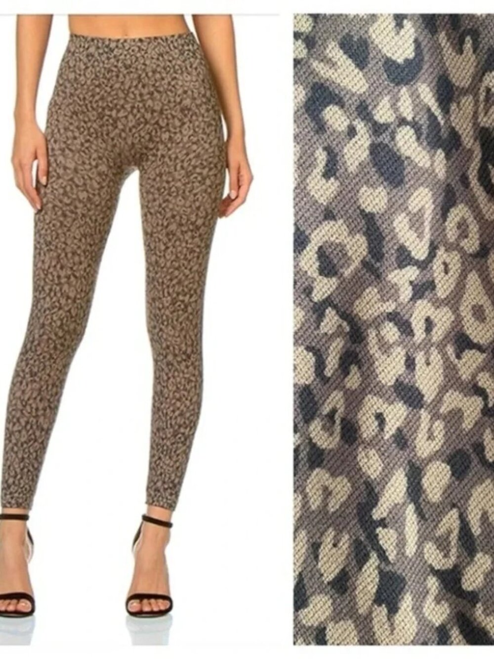 SPANX LOOK AT ME NOW BLACK BROWN LEOPARD PRINT LEGGINGS